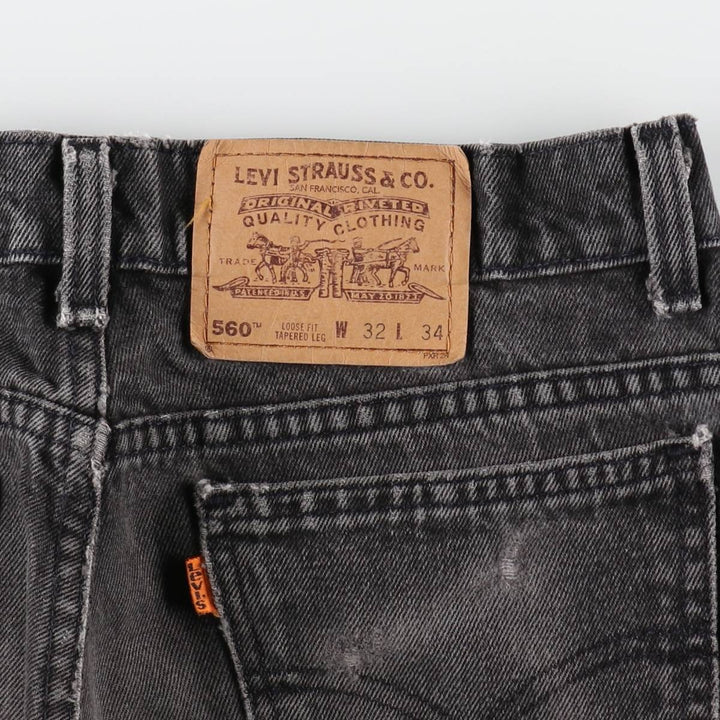 90'S Levi's 560 LOOSE FIT TAPERED LEG Black Denim Tapered Denim Pants Made in USA Men's W32 Vintage cotton black type Vintage Second Hand