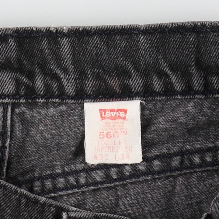 90'S Levi's 560 LOOSE FIT TAPERED LEG Black Denim Tapered Denim Pants Made in USA Men's W32 Vintage cotton black type Vintage Second Hand