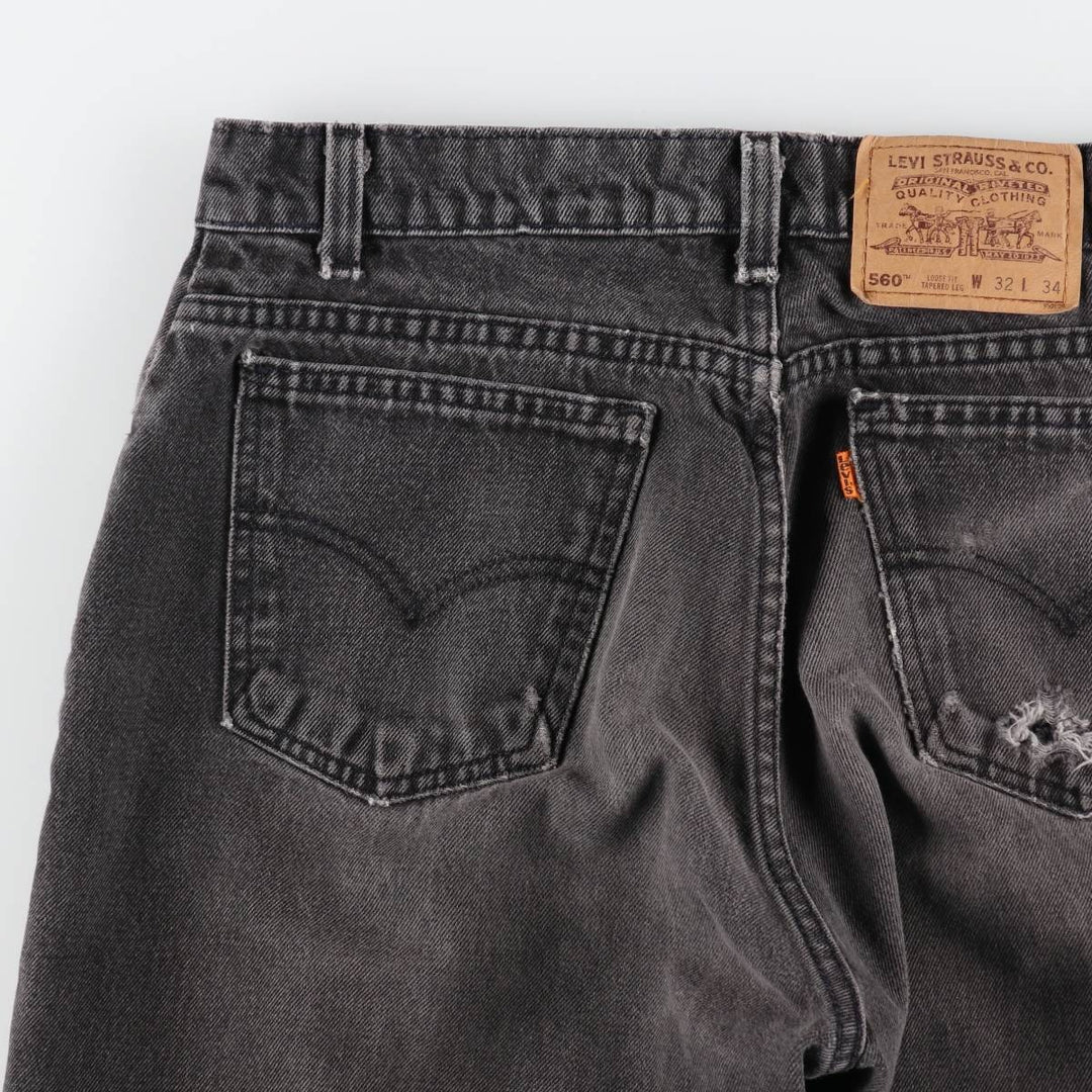 90'S Levi's 560 LOOSE FIT TAPERED LEG Black Denim Tapered Denim Pants Made in USA Men's W32 Vintage cotton black type Vintage Second Hand