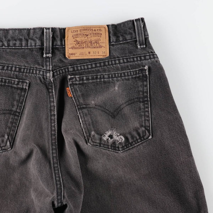 90'S Levi's 560 LOOSE FIT TAPERED LEG Black Denim Tapered Denim Pants Made in USA Men's W32 Vintage cotton black type Vintage Second Hand