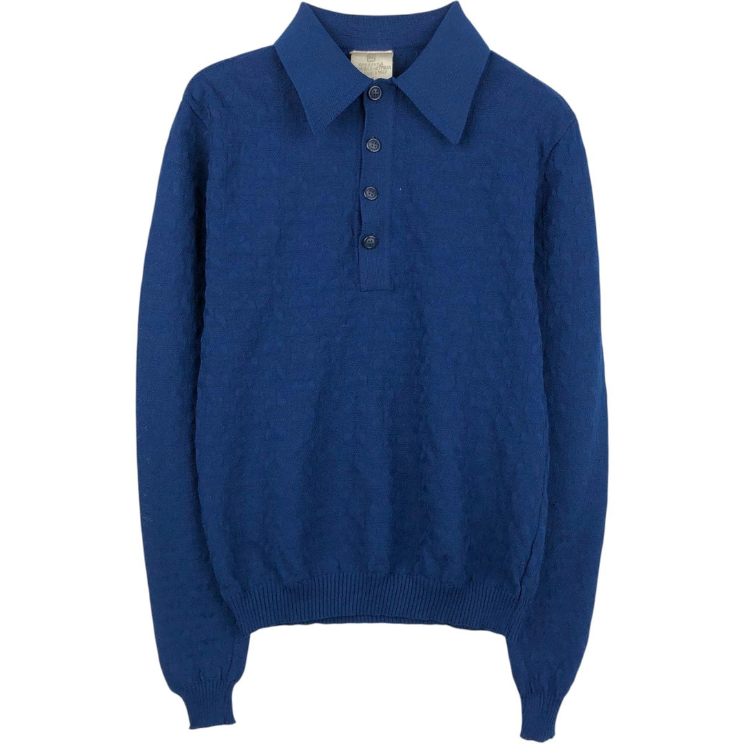 ~90'S SLOVENKA all-over print polo knit sweater, men's size L equivalent, vintage. unclear blue type Vintage Second Hand