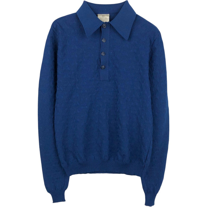 ~90'S SLOVENKA all-over print polo knit sweater, men's size L equivalent, vintage. unclear blue type Vintage Second Hand