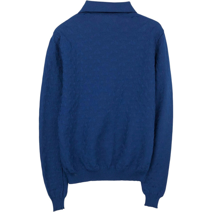 ~90'S SLOVENKA all-over print polo knit sweater, men's size L equivalent, vintage. unclear blue type Vintage Second Hand