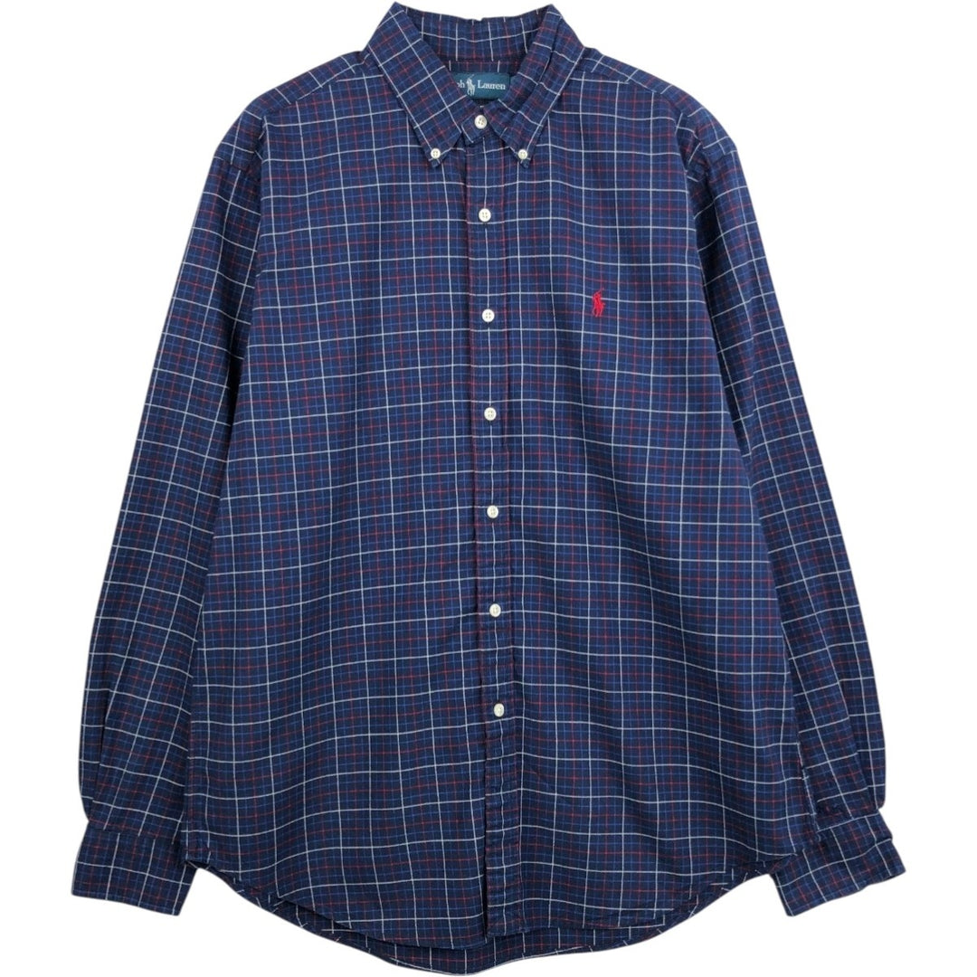 Ralph Lauren Classic Fit Long Sleeve Button Down Check Shirt Men's Size L cotton navy blue type Vintage Second Hand