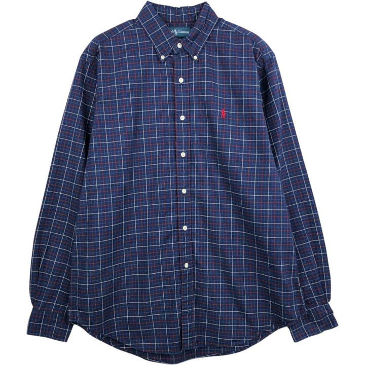Ralph Lauren Classic Fit Long Sleeve Button Down Check Shirt Men's Size L cotton navy blue type Vintage Second Hand