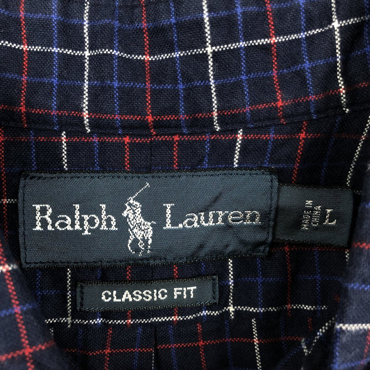 Ralph Lauren Classic Fit Long Sleeve Button Down Check Shirt Men's Size L cotton navy blue type Vintage Second Hand