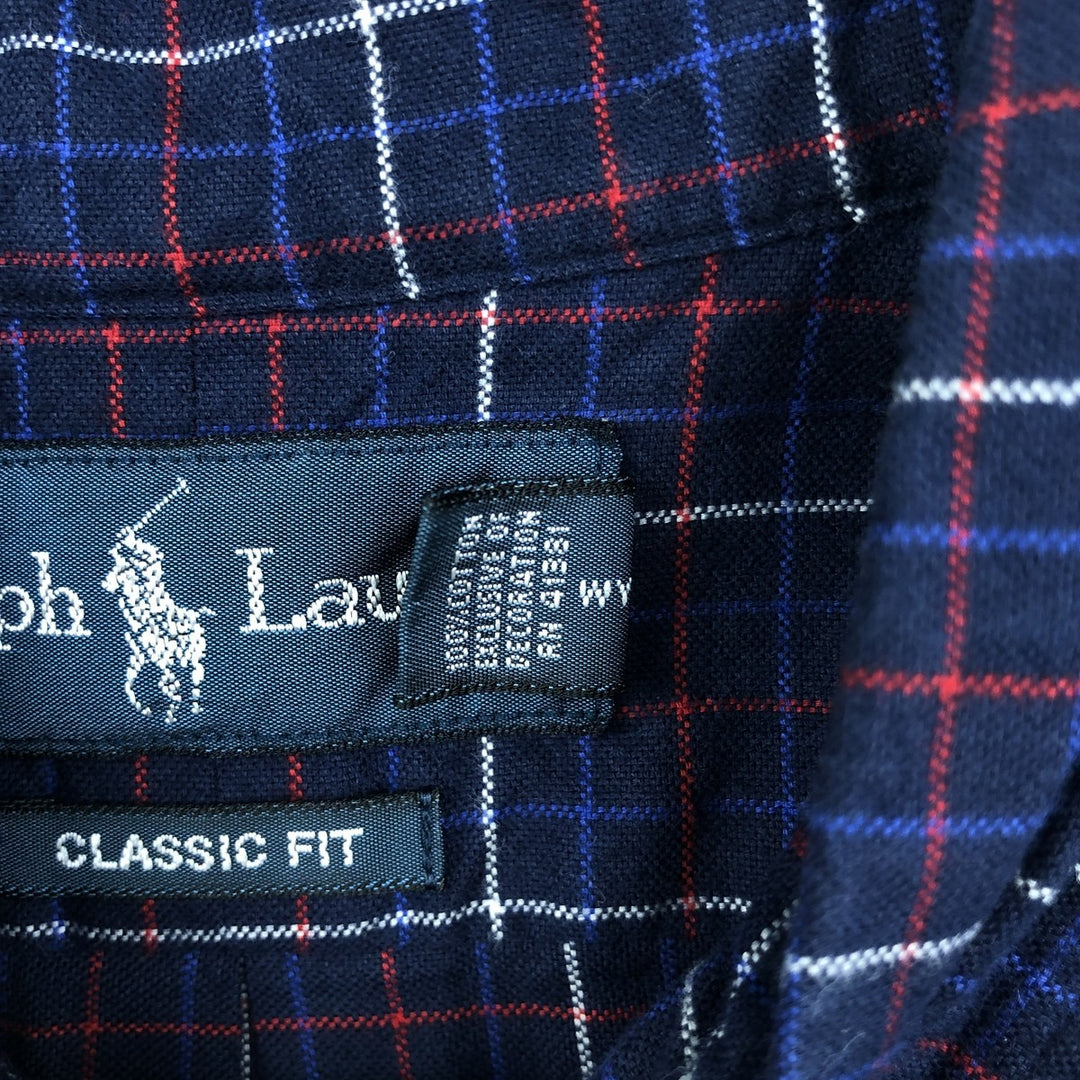 Ralph Lauren Classic Fit Long Sleeve Button Down Check Shirt Men's Size L cotton navy blue type Vintage Second Hand