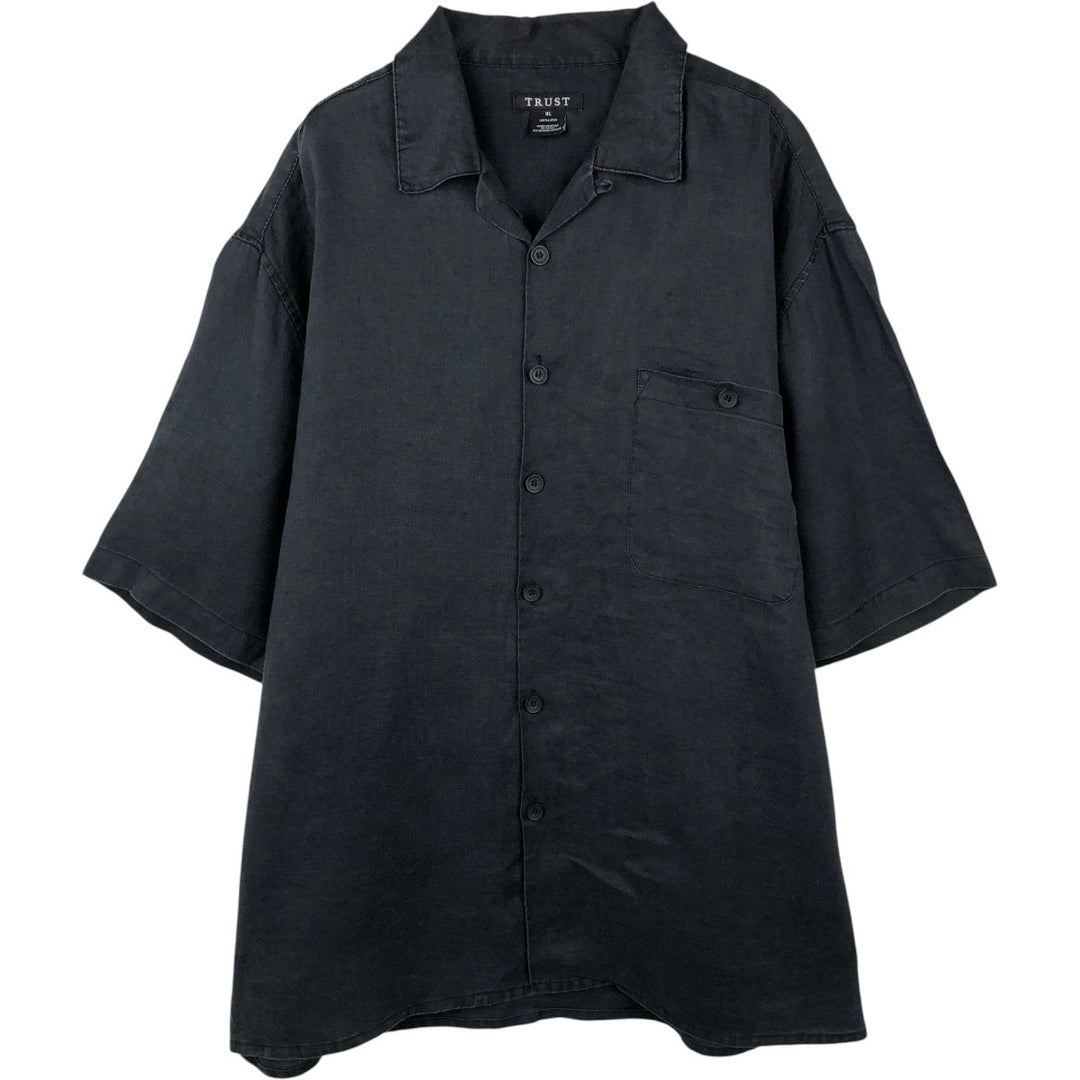TRUST Short Sleeve Open Collar Linen Shirt, Box Shirt, Men's XL linen black type Vintage Second Hand