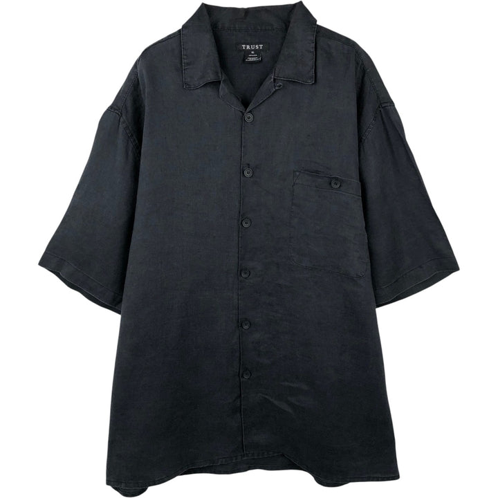 TRUST Short Sleeve Open Collar Linen Shirt, Box Shirt, Men's XL linen black type Vintage Second Hand