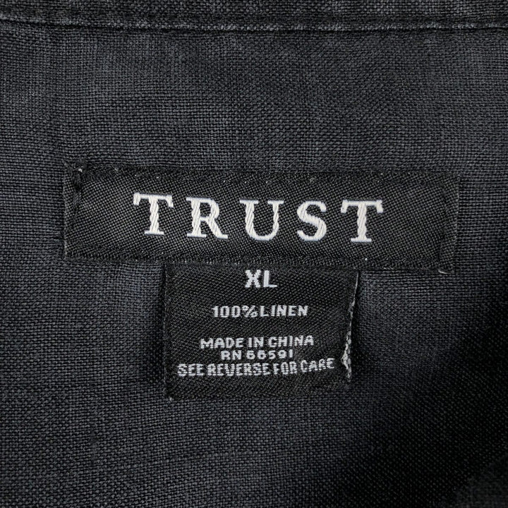 TRUST Short Sleeve Open Collar Linen Shirt, Box Shirt, Men's XL linen black type Vintage Second Hand