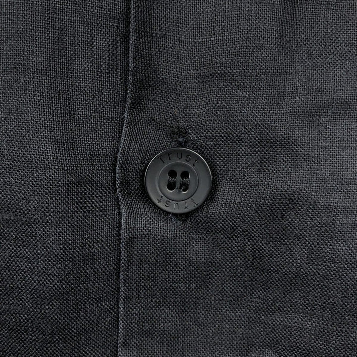 TRUST Short Sleeve Open Collar Linen Shirt, Box Shirt, Men's XL linen black type Vintage Second Hand