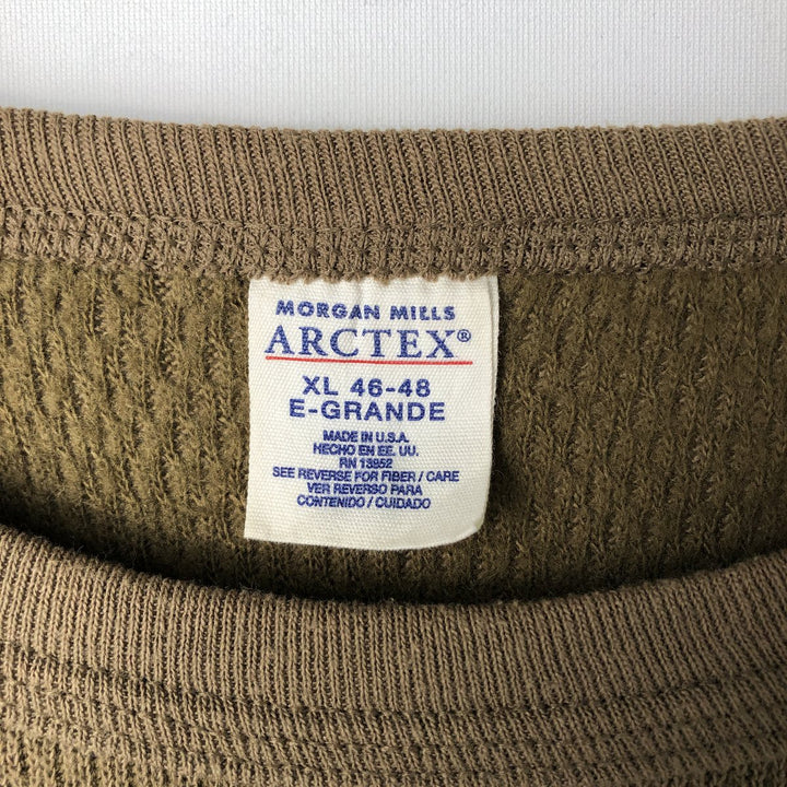~90'S MORGAN MILLS ARCTEX Thermal Long-Sleeve T-Shirt, Honeycomb Pattern, Made in USA, Men's XL Equivalent, Vintage acrylic Khaki type beige Vintage Second Hand