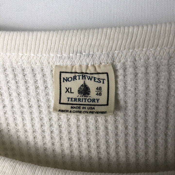 ~90'S NORTHWEST TERRITORY Thermal Long-Sleeve T-Shirt, Waffle Knit, Made in USA, Men's XL equivalent, Vintage cotton white type Vintage Second Hand