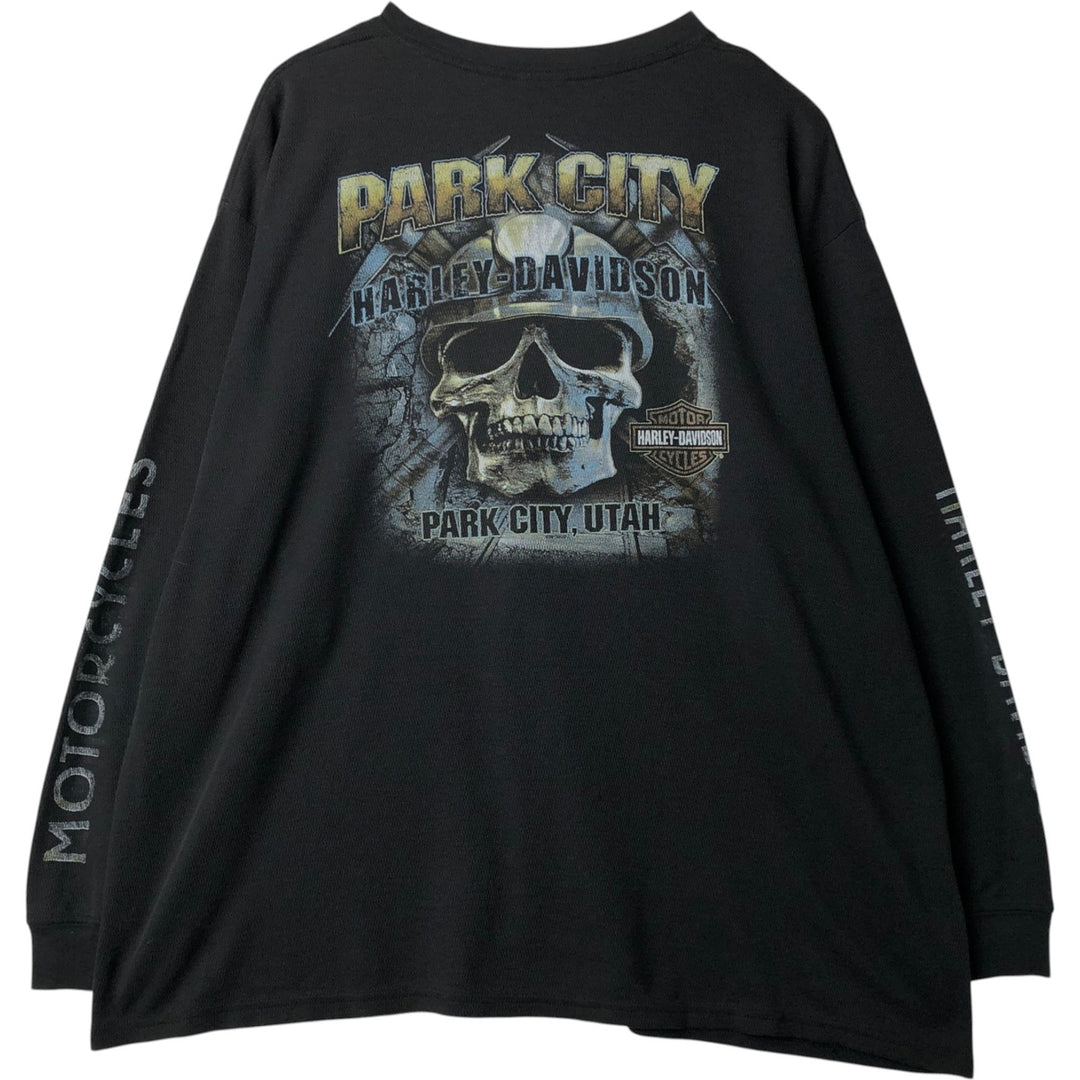 Harley-Davidson Skull Pattern Thermal Long T-Shirt, Honeycomb, Men's XXL unclear black type Vintage Second Hand