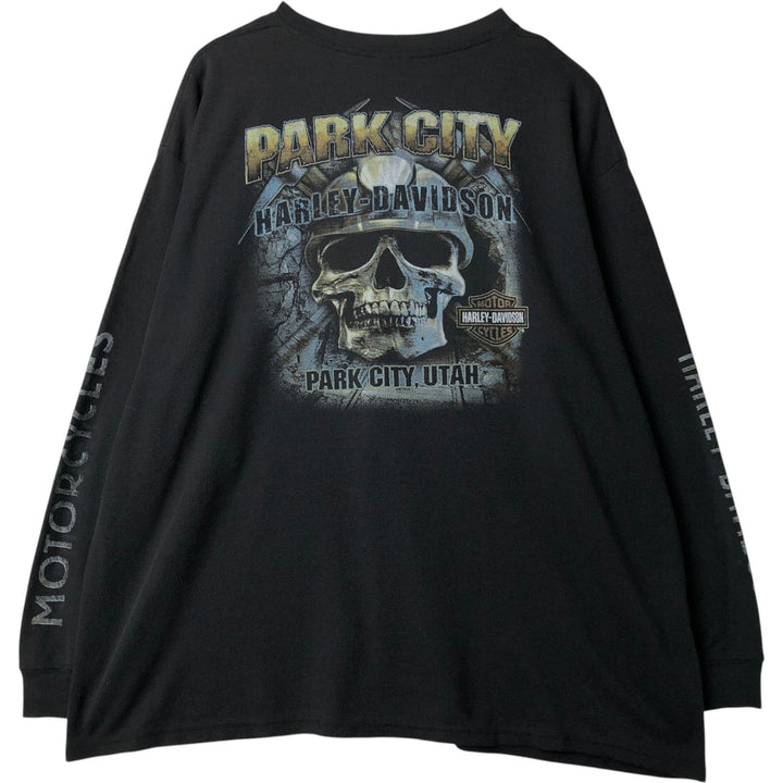 Harley-Davidson Skull Pattern Thermal Long T-Shirt, Honeycomb, Men's XXL unclear black type Vintage Second Hand