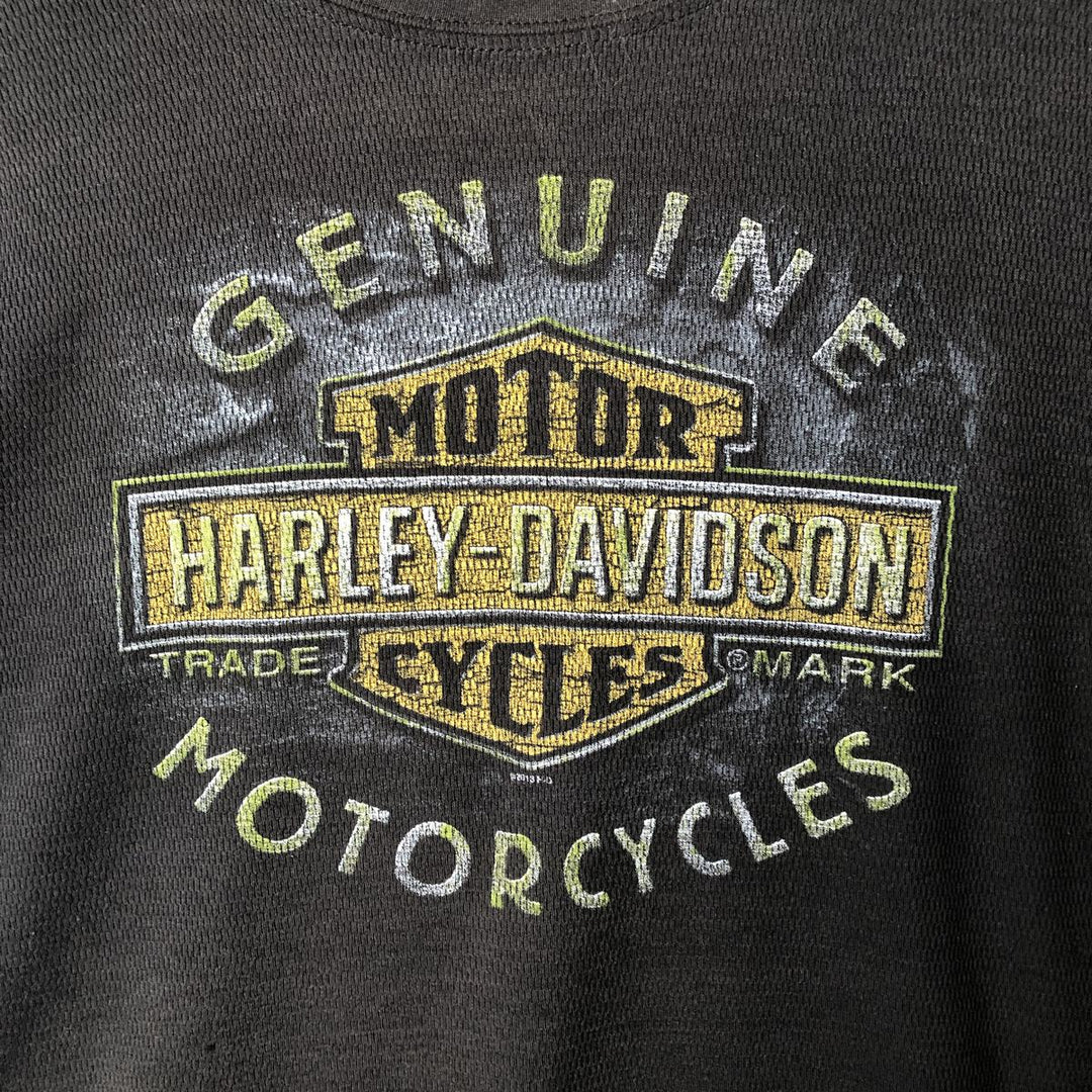 Harley-Davidson Skull Pattern Thermal Long T-Shirt, Honeycomb, Men's XXL unclear black type Vintage Second Hand