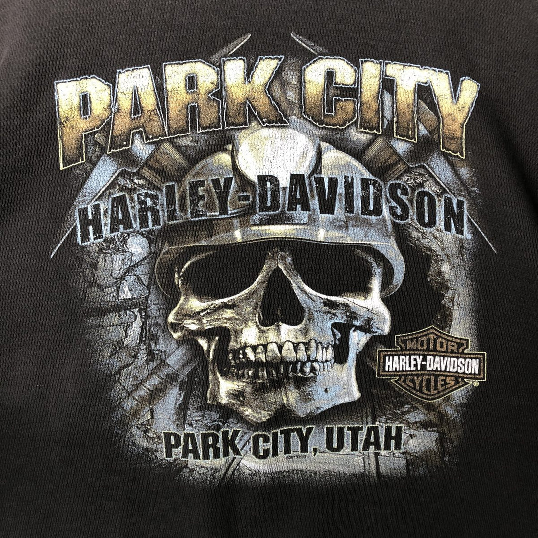 Harley-Davidson Skull Pattern Thermal Long T-Shirt, Honeycomb, Men's XXL unclear black type Vintage Second Hand