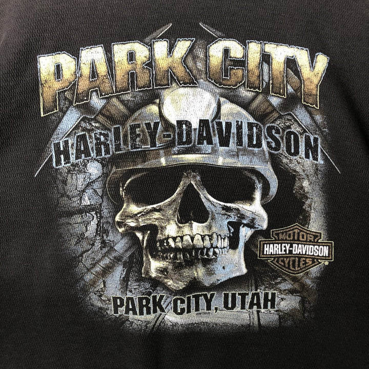 Harley-Davidson Skull Pattern Thermal Long T-Shirt, Honeycomb, Men's XXL unclear black type Vintage Second Hand