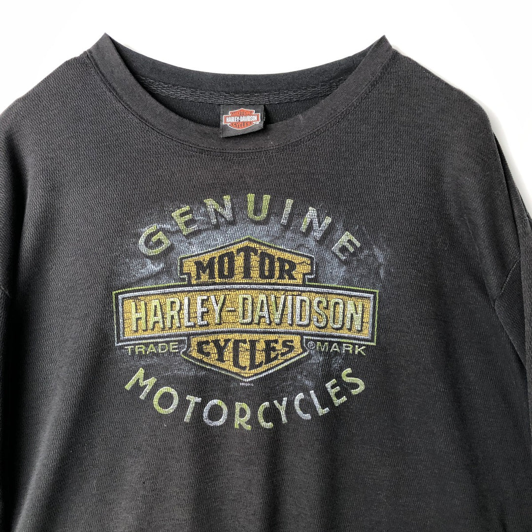 Harley-Davidson Skull Pattern Thermal Long T-Shirt, Honeycomb, Men's XXL unclear black type Vintage Second Hand