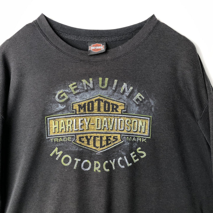 Harley-Davidson Skull Pattern Thermal Long T-Shirt, Honeycomb, Men's XXL unclear black type Vintage Second Hand