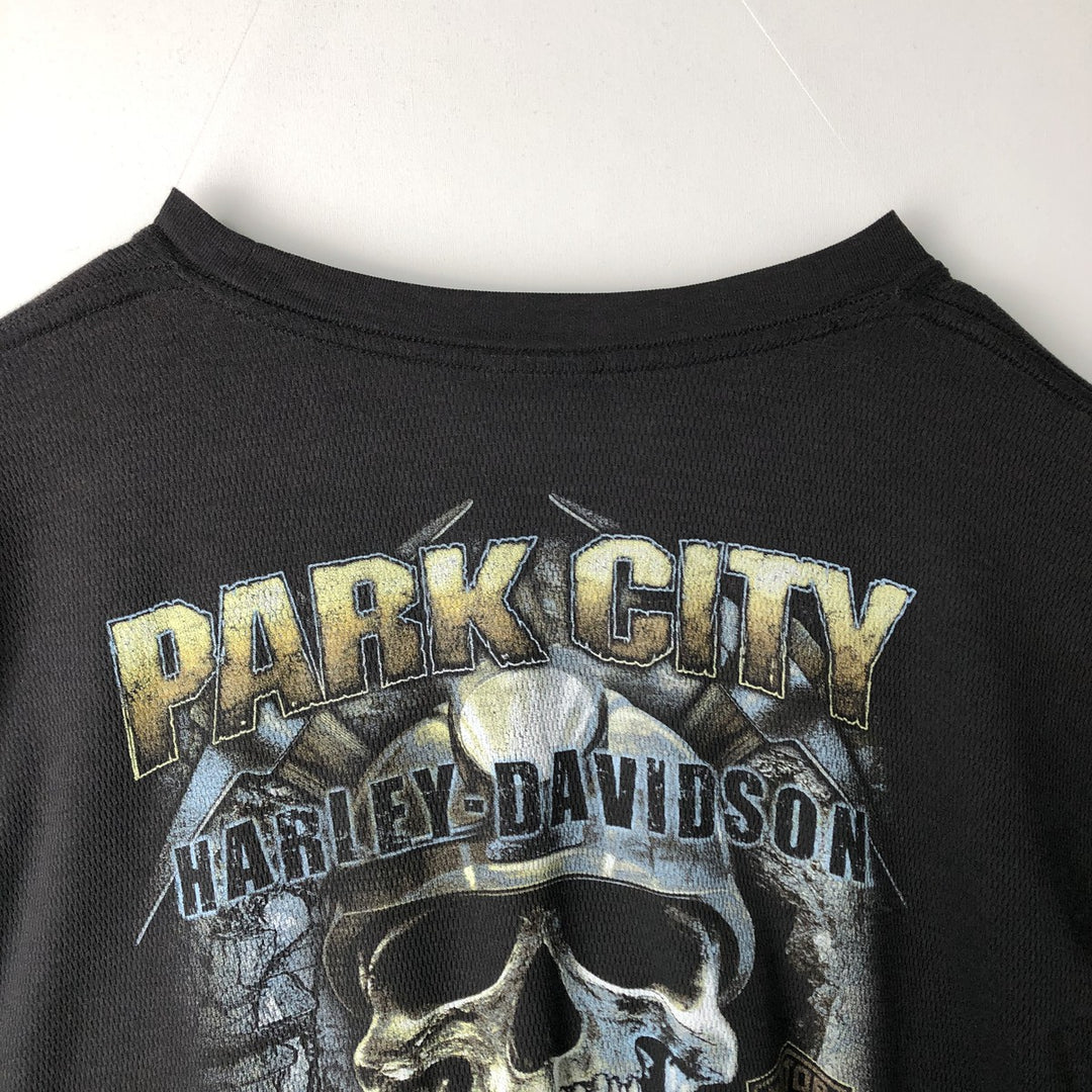 Harley-Davidson Skull Pattern Thermal Long T-Shirt, Honeycomb, Men's XXL unclear black type Vintage Second Hand