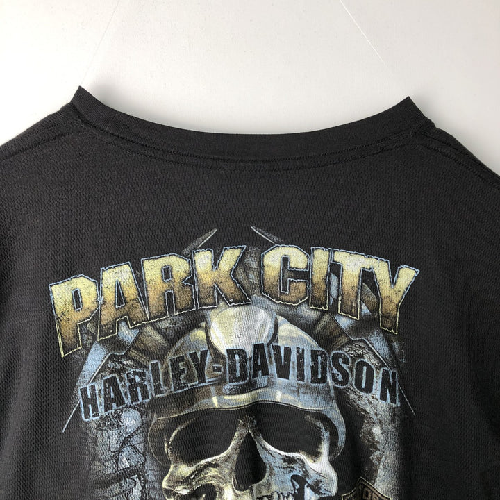 Harley-Davidson Skull Pattern Thermal Long T-Shirt, Honeycomb, Men's XXL unclear black type Vintage Second Hand