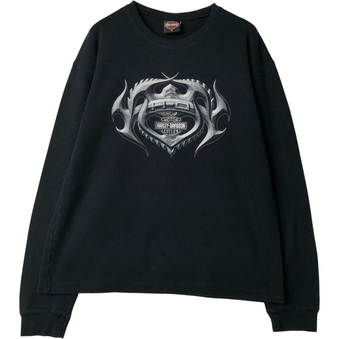 Harley-Davidson Motorcycle Tribal Thermal Long-Sleeve T-Shirt Honeycomb Pattern, Men's Size M (approx.) unclear black type Vintage Second Hand