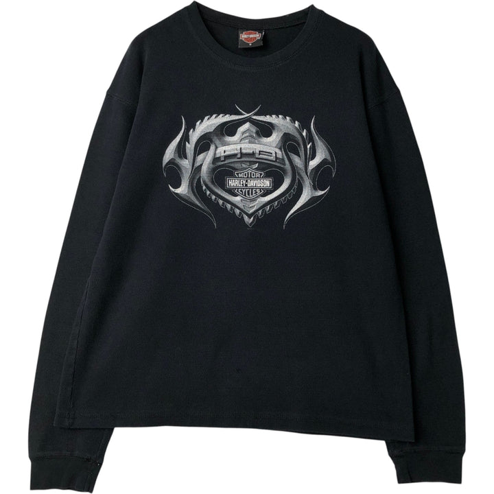 Harley-Davidson Motorcycle Tribal Thermal Long-Sleeve T-Shirt Honeycomb Pattern, Men's Size M (approx.) unclear black type Vintage Second Hand