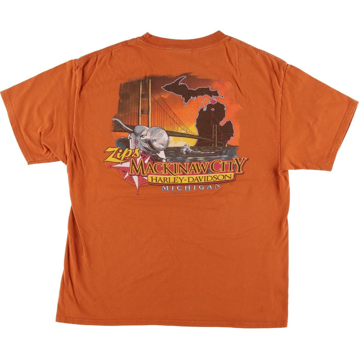 Harley-Davidson Motorcycle Bike T-shirt, Men's Size L cotton orange type Vintage Second Hand