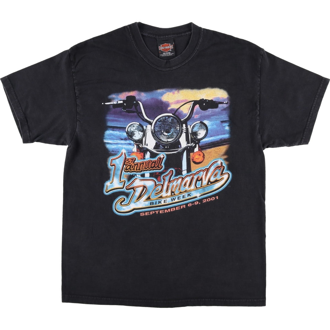 Harley-Davidson Motorcycle T-Shirt, Made in USA, Size L (Men's L equivalent) cotton black type Vintage Second Hand