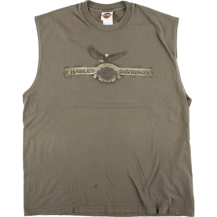 2000'S Harley-Davidson Eagle Pattern Sleeveless Motorcycle T-Shirt, Made in USA, Men's Size XL (approx.) cotton Khaki type Vintage Second Hand