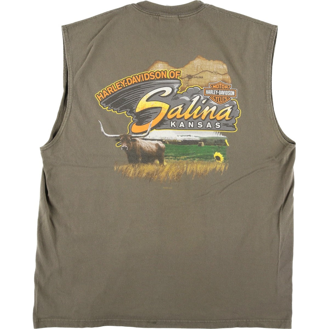 2000'S Harley-Davidson Eagle Pattern Sleeveless Motorcycle T-Shirt, Made in USA, Men's Size XL (approx.) cotton Khaki type Vintage Second Hand