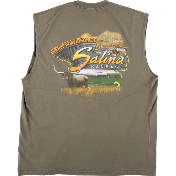 2000'S Harley-Davidson Eagle Pattern Sleeveless Motorcycle T-Shirt, Made in USA, Men's Size XL (approx.) cotton Khaki type Vintage Second Hand