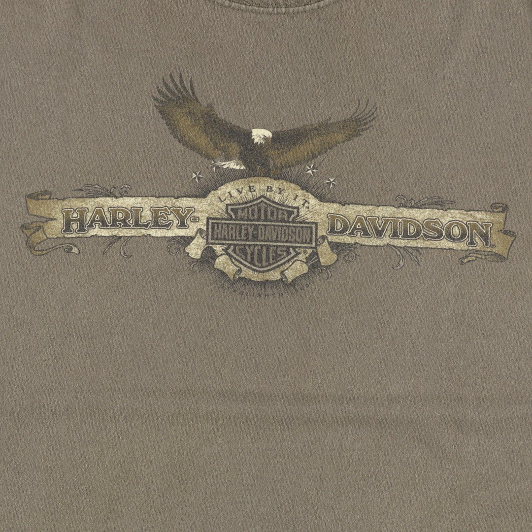 2000'S Harley-Davidson Eagle Pattern Sleeveless Motorcycle T-Shirt, Made in USA, Men's Size XL (approx.) cotton Khaki type Vintage Second Hand
