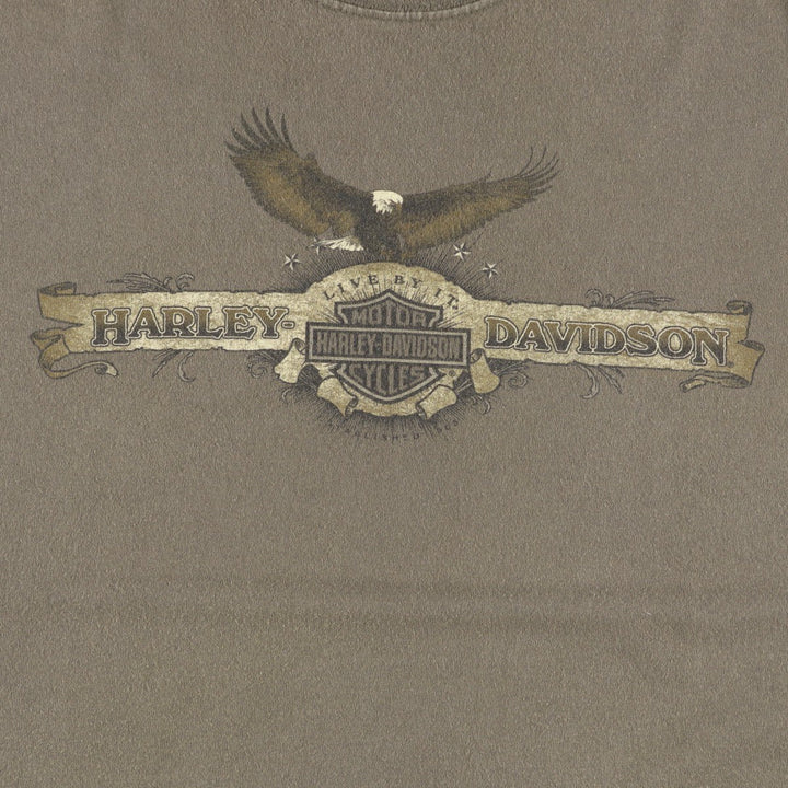 2000'S Harley-Davidson Eagle Pattern Sleeveless Motorcycle T-Shirt, Made in USA, Men's Size XL (approx.) cotton Khaki type Vintage Second Hand