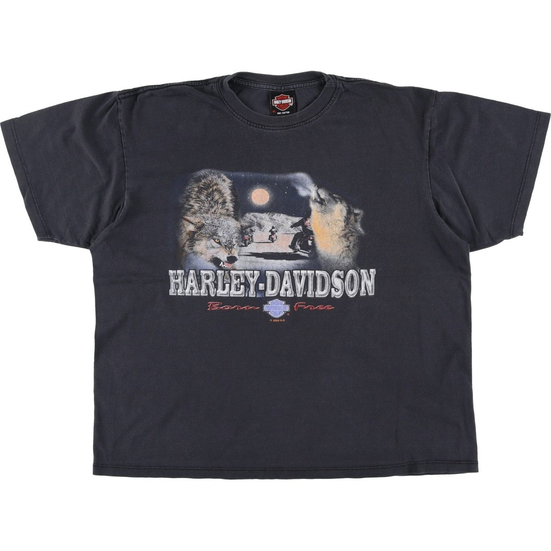 2000'S Harley-Davidson Wolf Pattern Motorcycle T-Shirt, Men's Size XL (approx.) cotton black type Vintage Second Hand