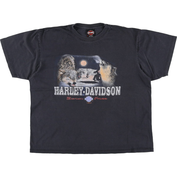 2000'S Harley-Davidson Wolf Pattern Motorcycle T-Shirt, Men's Size XL (approx.) cotton black type Vintage Second Hand