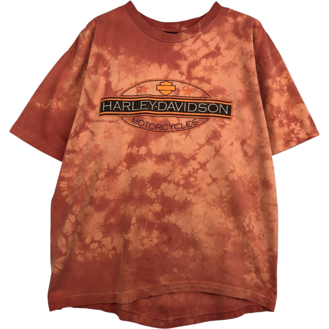 Harley-Davidson Tie-Dye Pattern Motorcycle T-Shirt, Made in USA, Men's Size XL (approx.) cotton orange type Vintage Second Hand