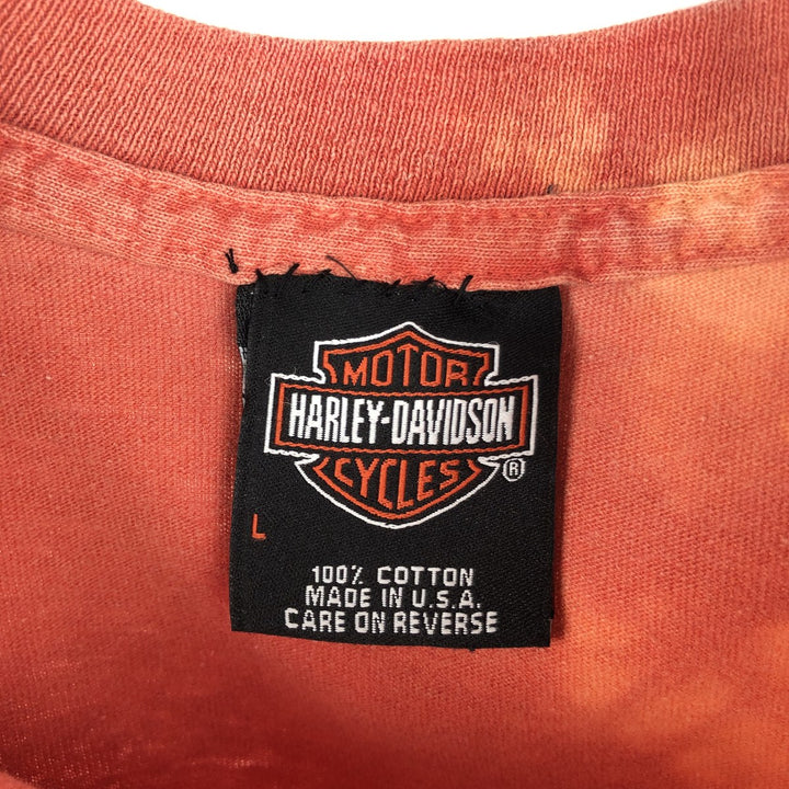 Harley-Davidson Tie-Dye Pattern Motorcycle T-Shirt, Made in USA, Men's Size XL (approx.) cotton orange type Vintage Second Hand