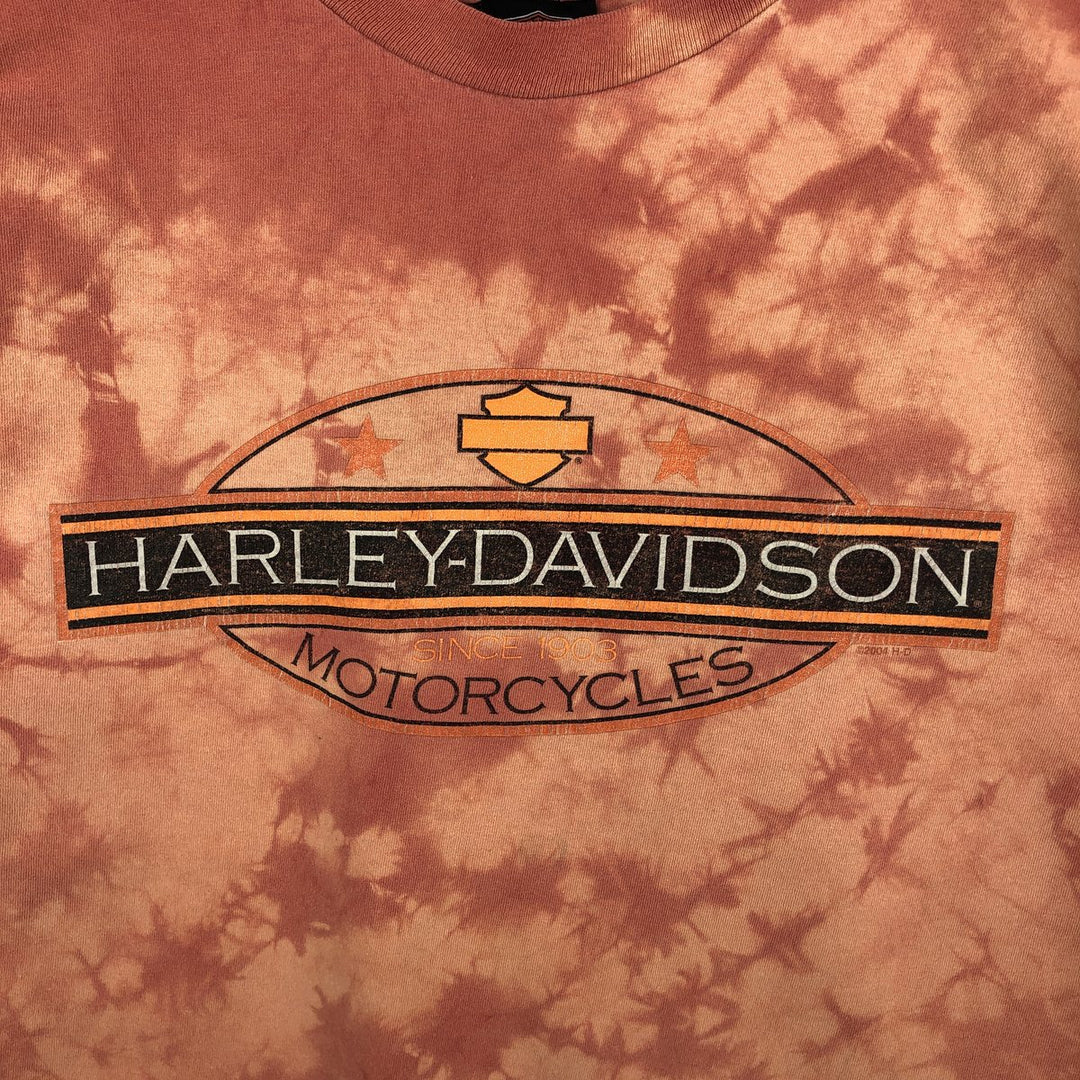 Harley-Davidson Tie-Dye Pattern Motorcycle T-Shirt, Made in USA, Men's Size XL (approx.) cotton orange type Vintage Second Hand