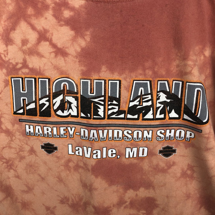 Harley-Davidson Tie-Dye Pattern Motorcycle T-Shirt, Made in USA, Men's Size XL (approx.) cotton orange type Vintage Second Hand