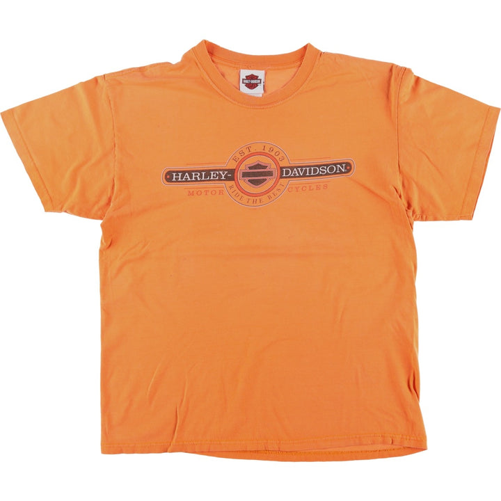 00'S Harley-Davidson Motorcycle Bike T-shirt Made in USA Men's L size cotton orange type Vintage Second Hand