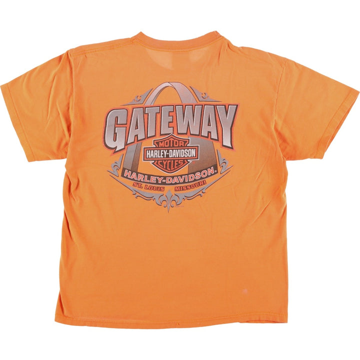 00'S Harley-Davidson Motorcycle Bike T-shirt Made in USA Men's L size cotton orange type Vintage Second Hand