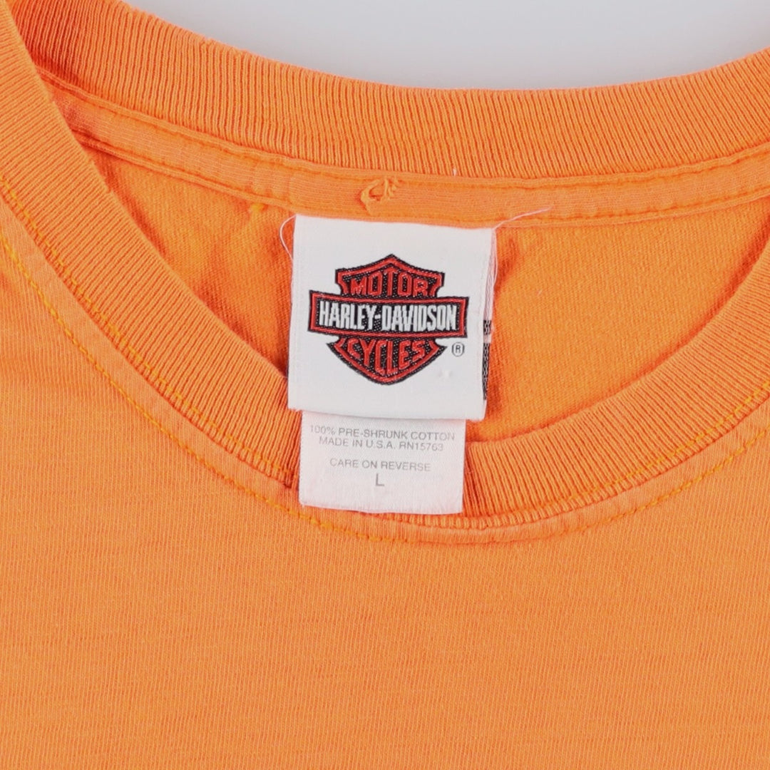 00'S Harley-Davidson Motorcycle Bike T-shirt Made in USA Men's L size cotton orange type Vintage Second Hand