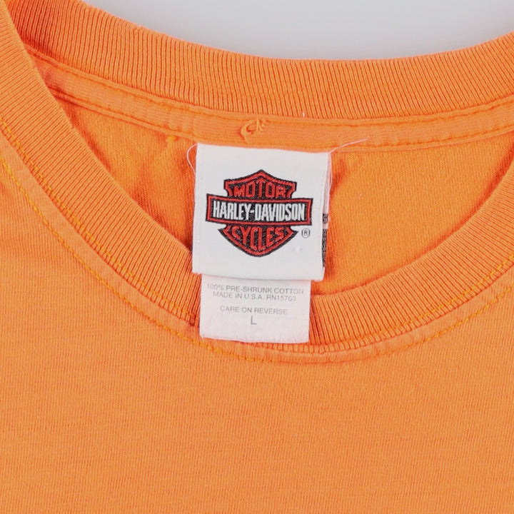00'S Harley-Davidson Motorcycle Bike T-shirt Made in USA Men's L size cotton orange type Vintage Second Hand