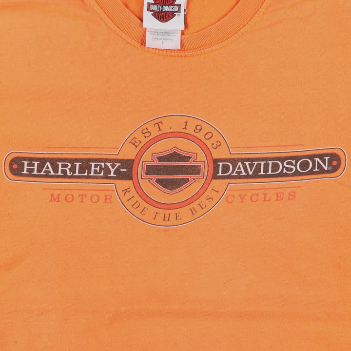 00'S Harley-Davidson Motorcycle Bike T-shirt Made in USA Men's L size cotton orange type Vintage Second Hand
