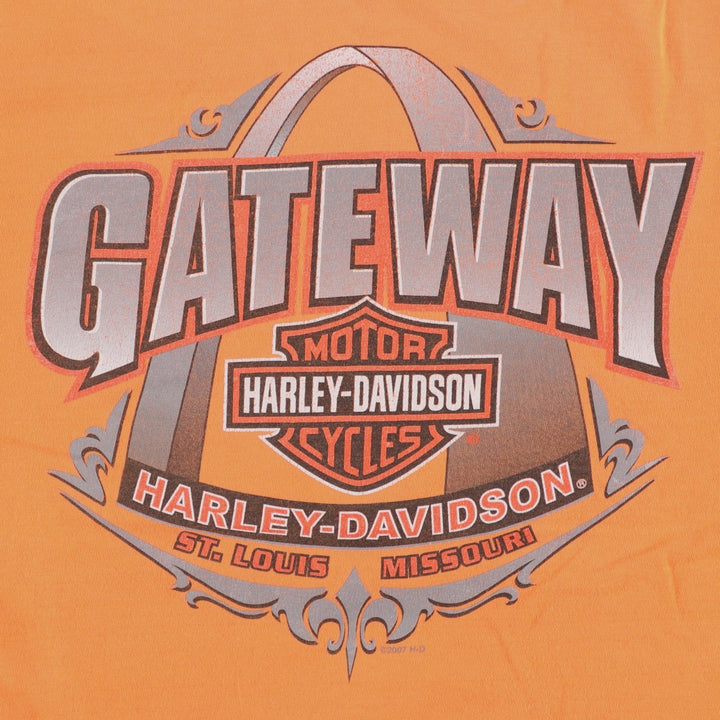 00'S Harley-Davidson Motorcycle Bike T-shirt Made in USA Men's L size cotton orange type Vintage Second Hand