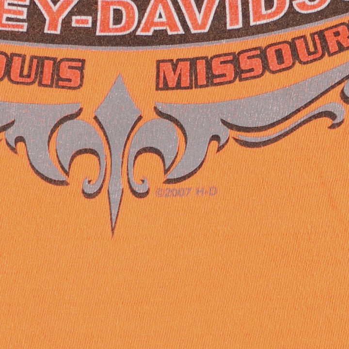 00'S Harley-Davidson Motorcycle Bike T-shirt Made in USA Men's L size cotton orange type Vintage Second Hand