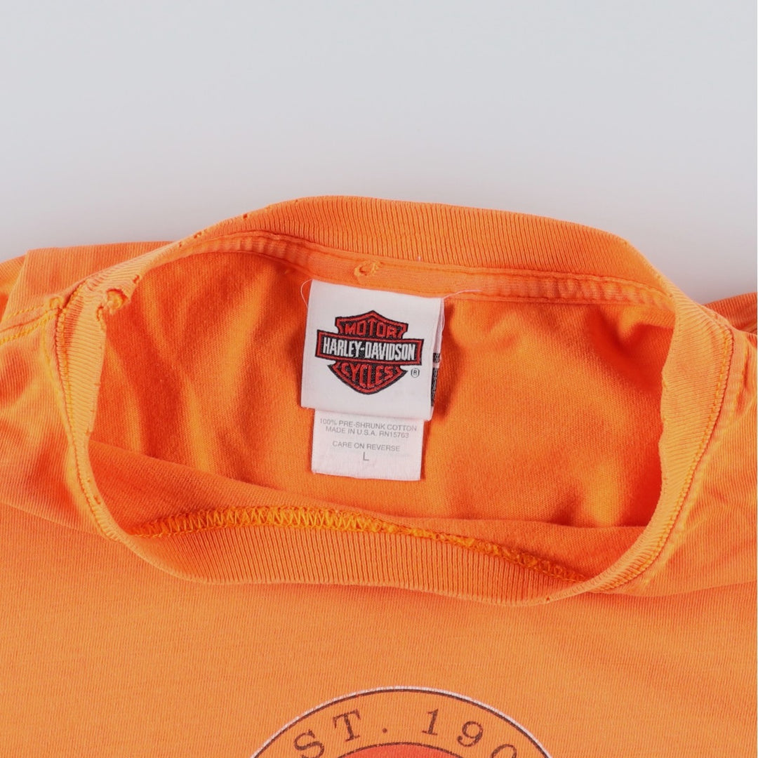 00'S Harley-Davidson Motorcycle Bike T-shirt Made in USA Men's L size cotton orange type Vintage Second Hand