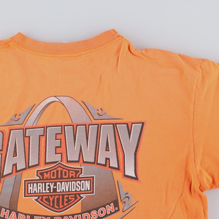 00'S Harley-Davidson Motorcycle Bike T-shirt Made in USA Men's L size cotton orange type Vintage Second Hand